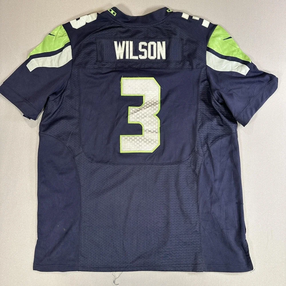 Seattle Seahawks Jersey Mens 52 Blue NFL Football Russell Wilson 3 Nike On Field